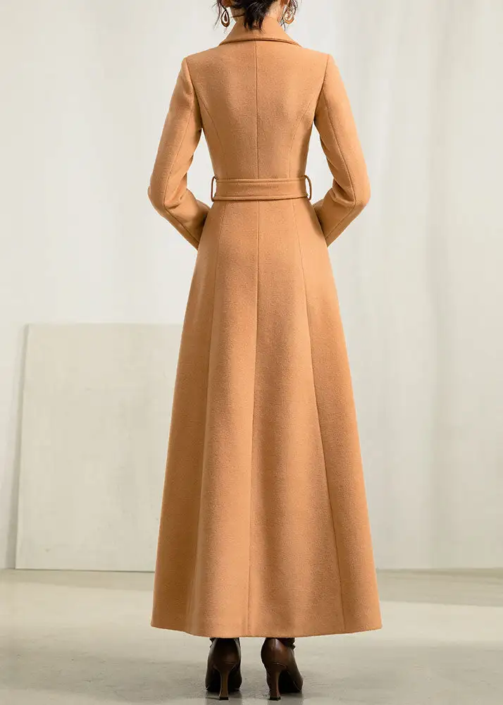 Wool Fit and Flare Single Breasted Pocketed Button Front Long Coat