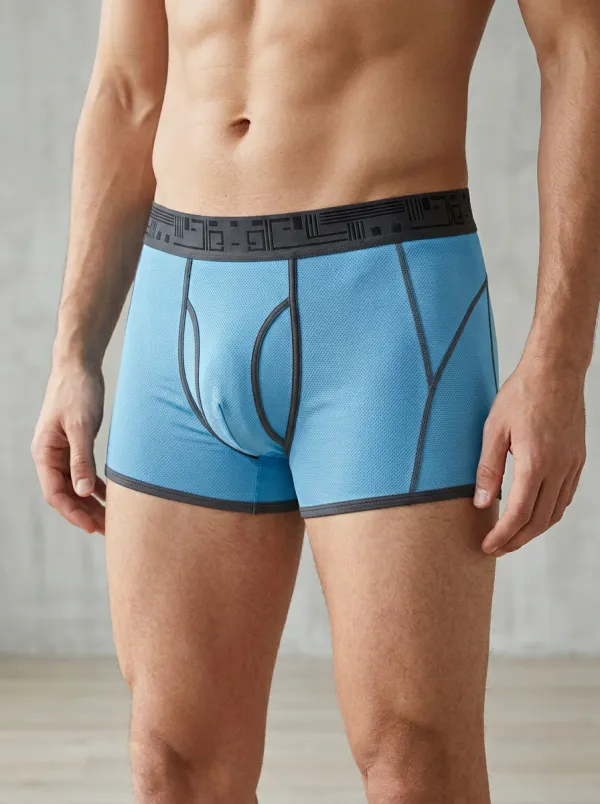 Men's Geometric Pattern Waistband Black Mesh Printed Boxer Briefs