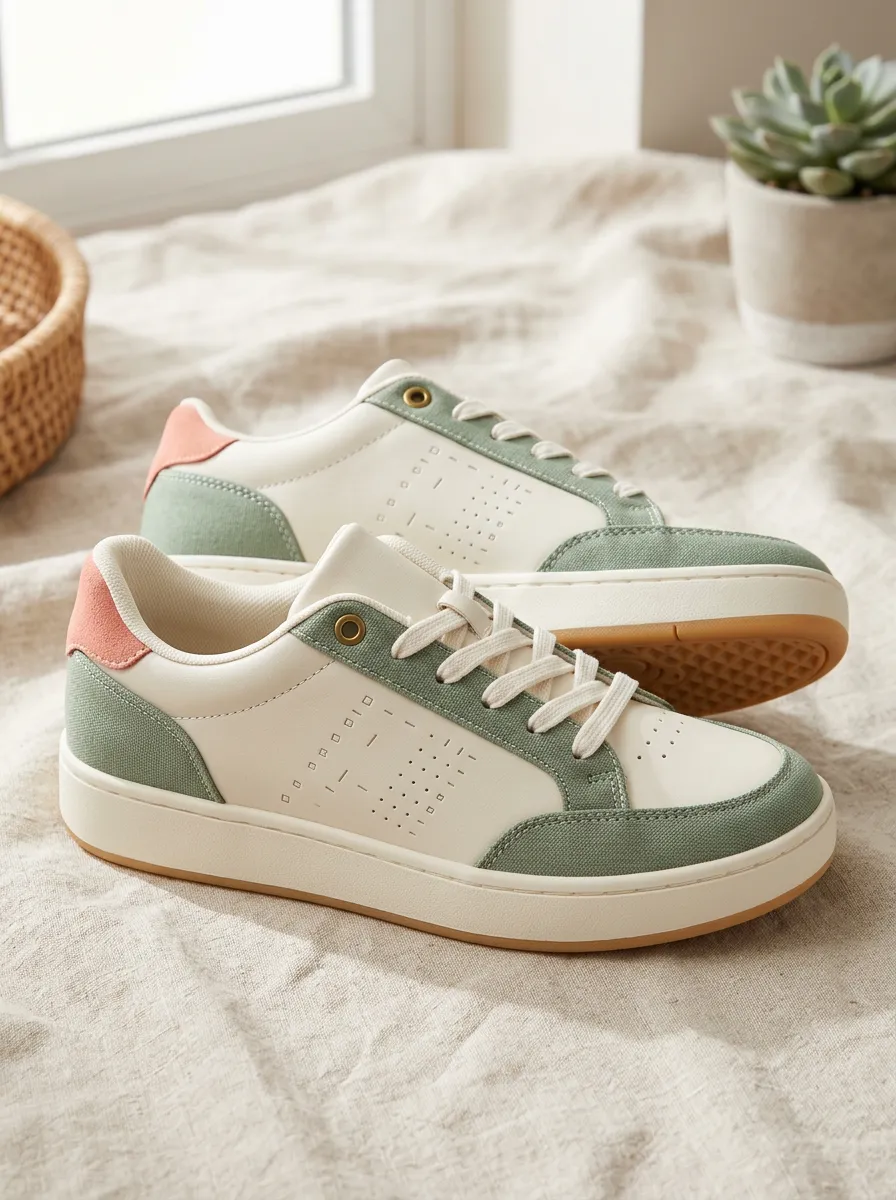 Women's Sage Green Colorblock Perforated Casual Sneakers
