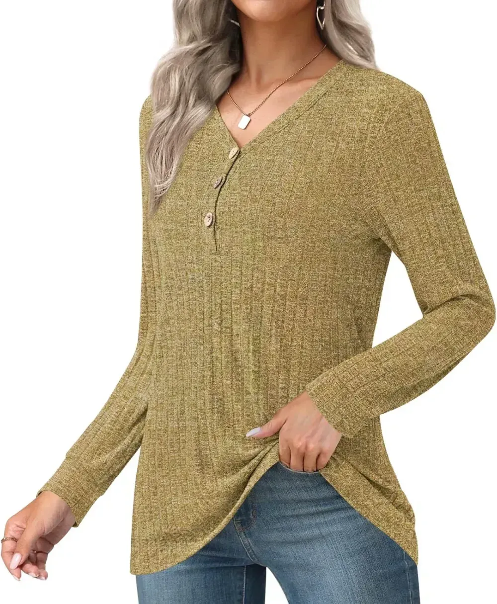 HOTGIFT Womens 2024 Fall Winter Tunic Tops Long Sleeve Casual T-Shirts Soft Comfy Stripe Blouse Lightweight