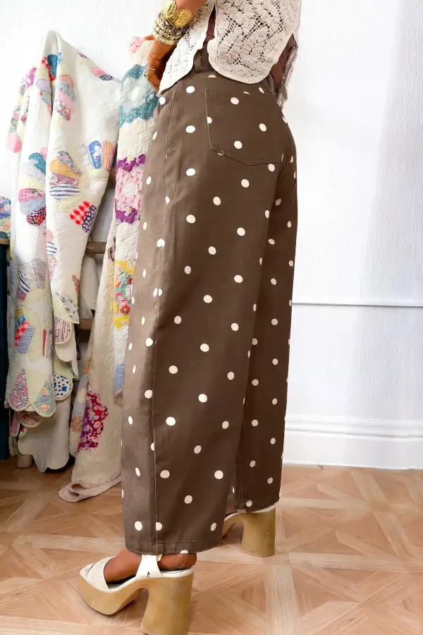 Polka Dot Relaxed Fit Barrel Leg Cropped Casual Jeans