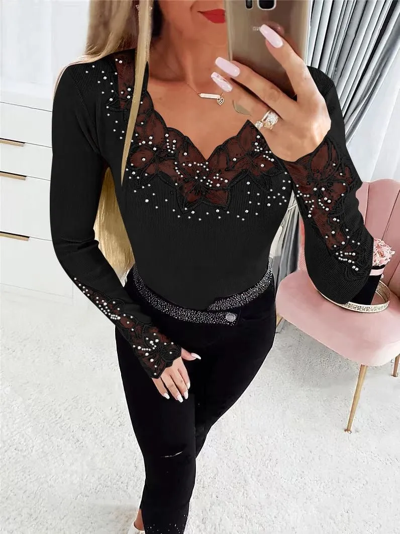 Lace Splice Long Sleeve Tee
