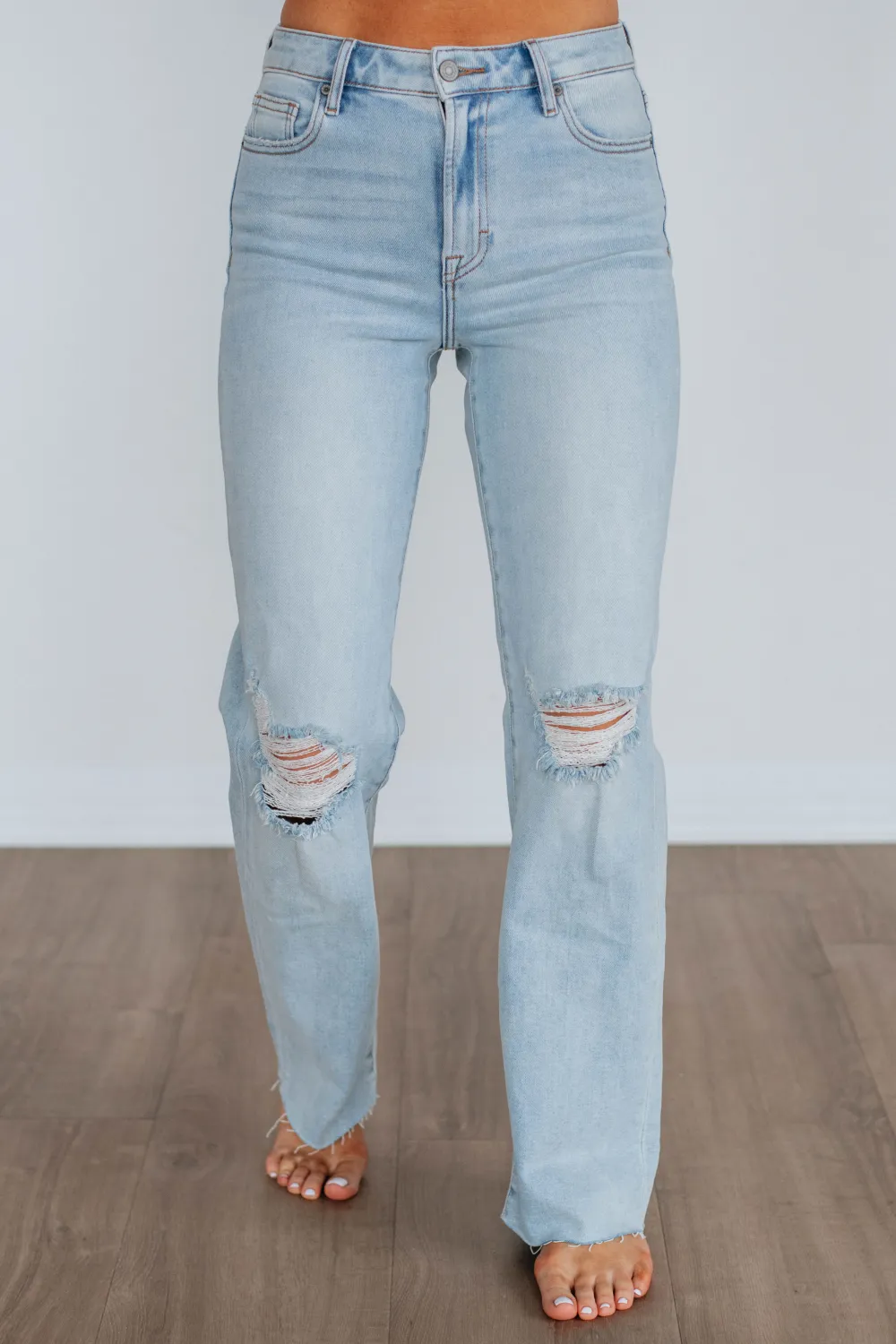 Women's High Rise Raw Hem Stretch Denim Jeans