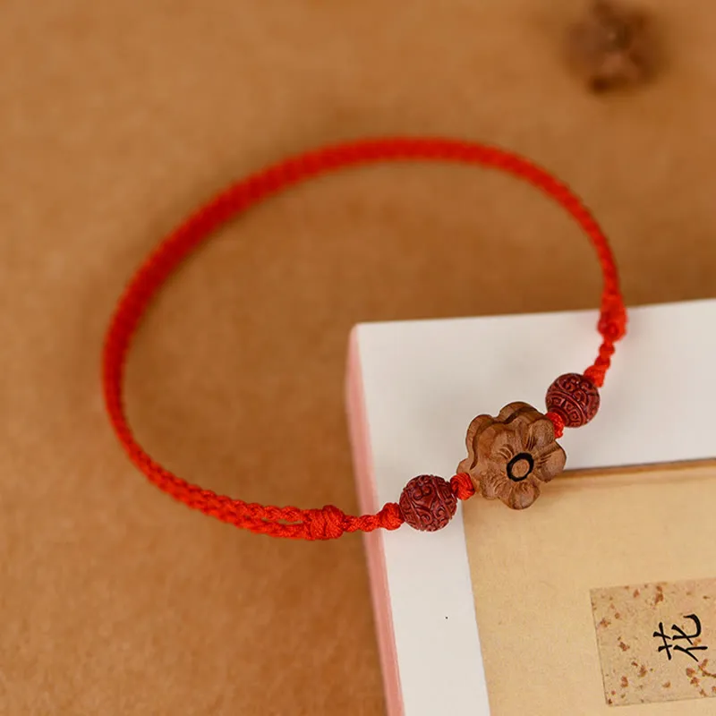 Peach Wood Small Peach Blossom Cinnabar String Bracelet Anklet