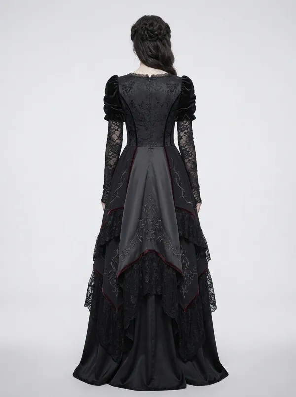 Dark Romantic Victorian Lace Embroidered Alternative Look Women's Gothic Dress