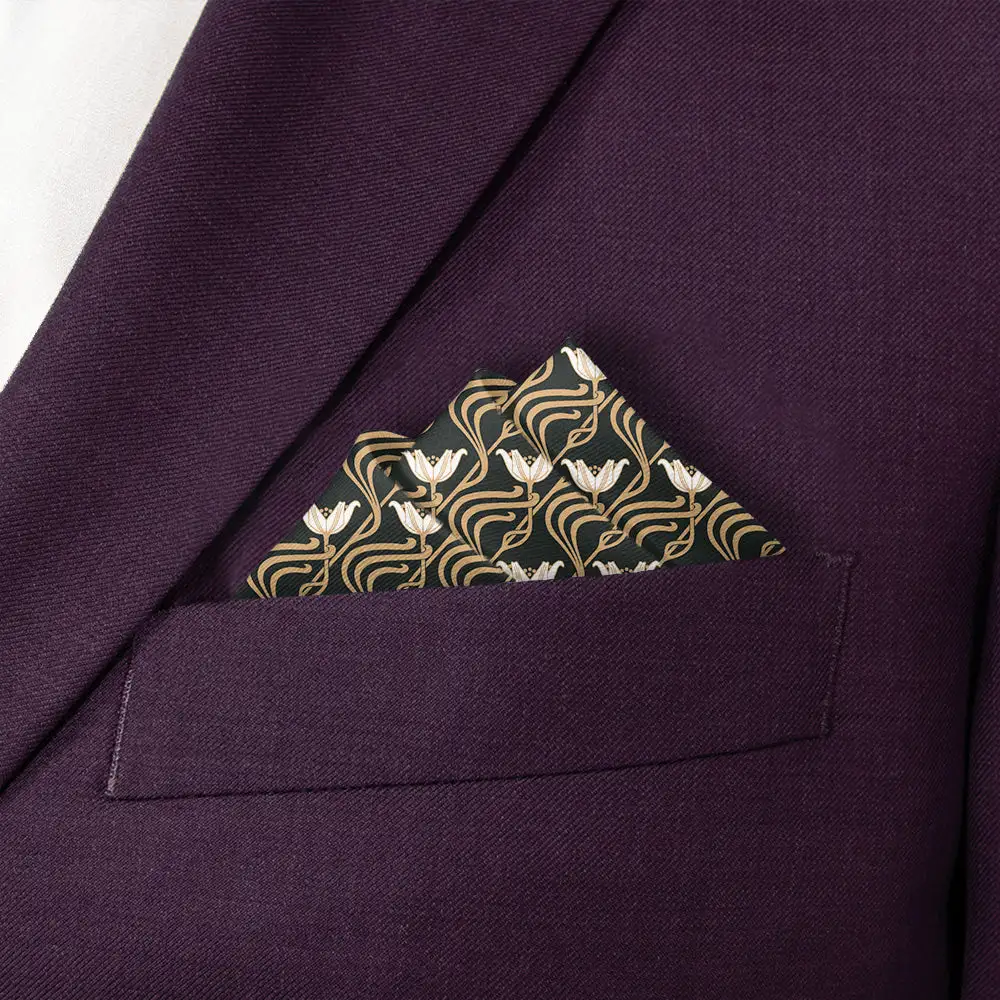 Crisp Distinctive Art Deco Floral Pocket Square
