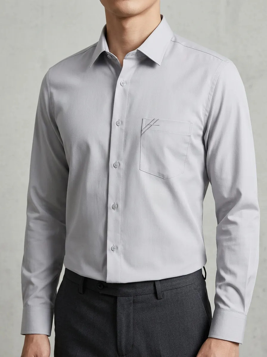 Men's Non-Iron Cotton Minimalist Pocket Embroidery Printed Shirt