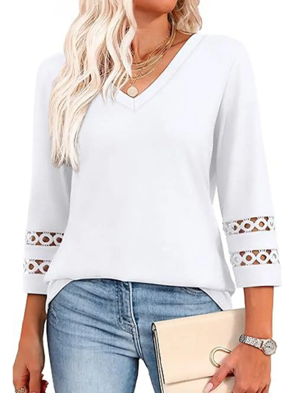 V-Neck Lace Trim Top