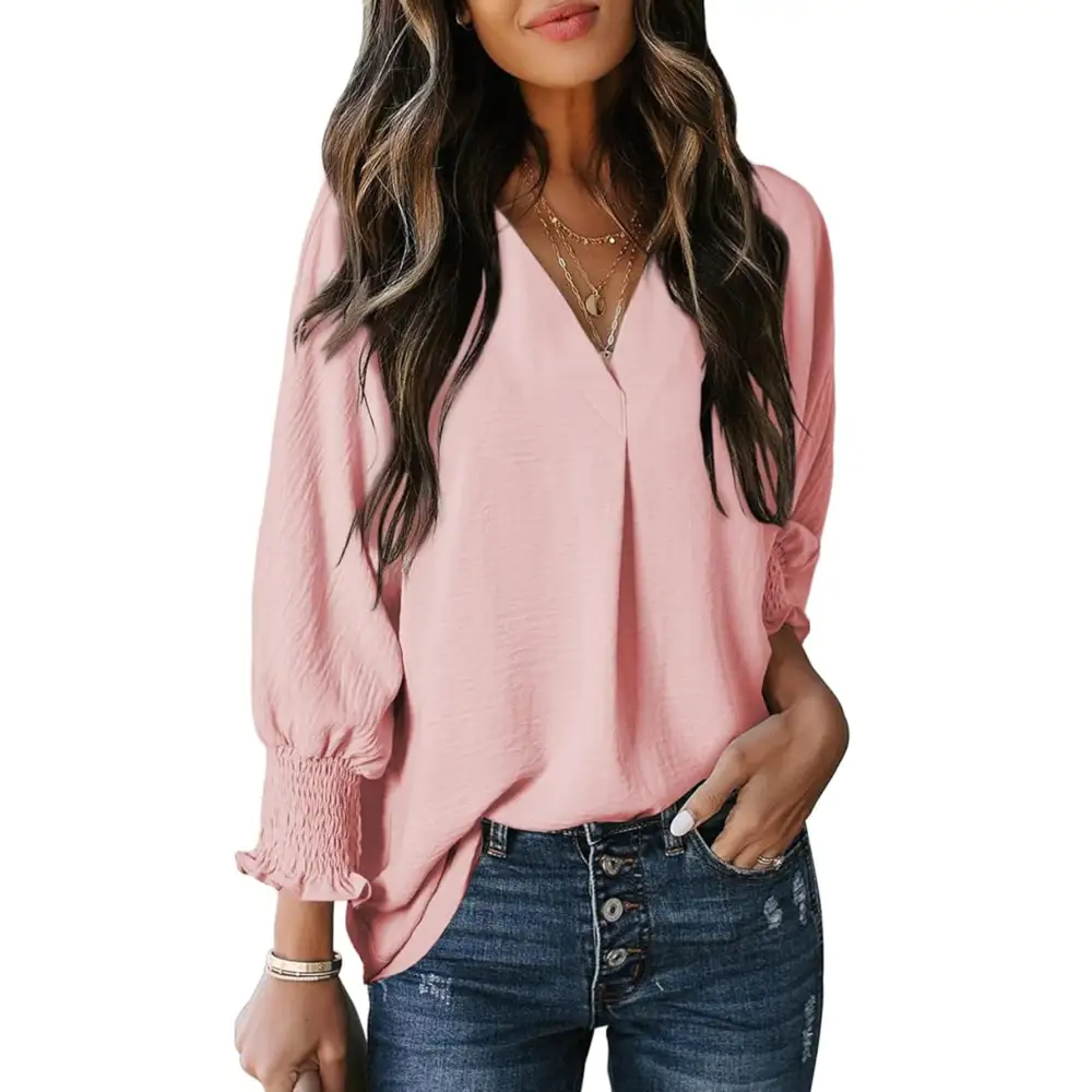Ruffled Soft Structure V-Neck Blouse