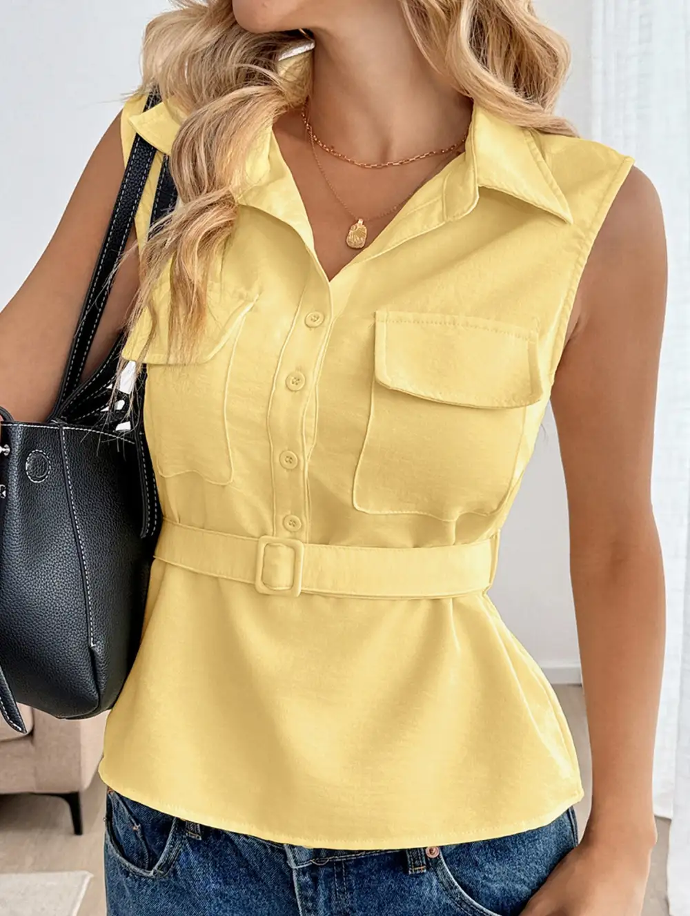 Sleeveless Lapel Vest Shirt