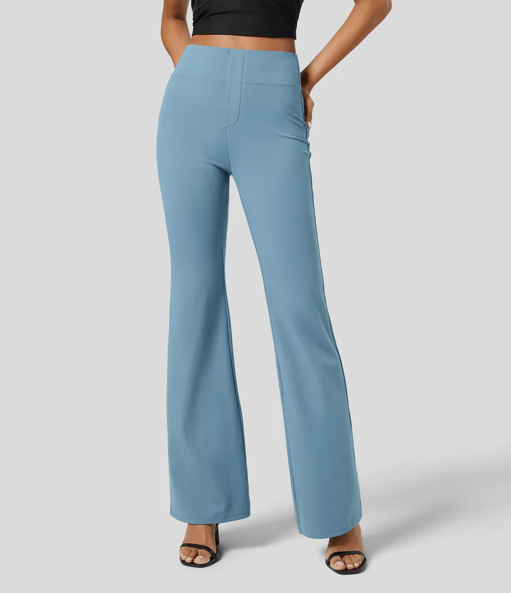  High Waisted Back Side Pocket Slight Flare Work Pants