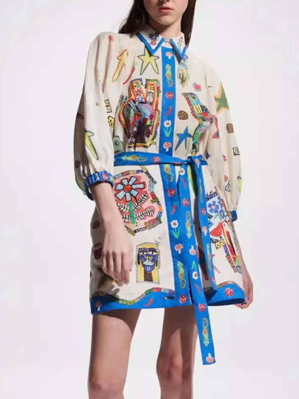 Temperament Peplum Printed Cardigan Mini Dress