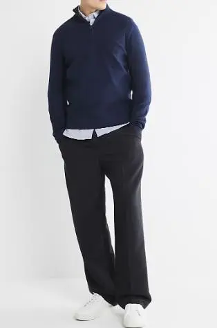 Men's Navy Blue Fashion Casual Slim Fit Half Zip Sweater