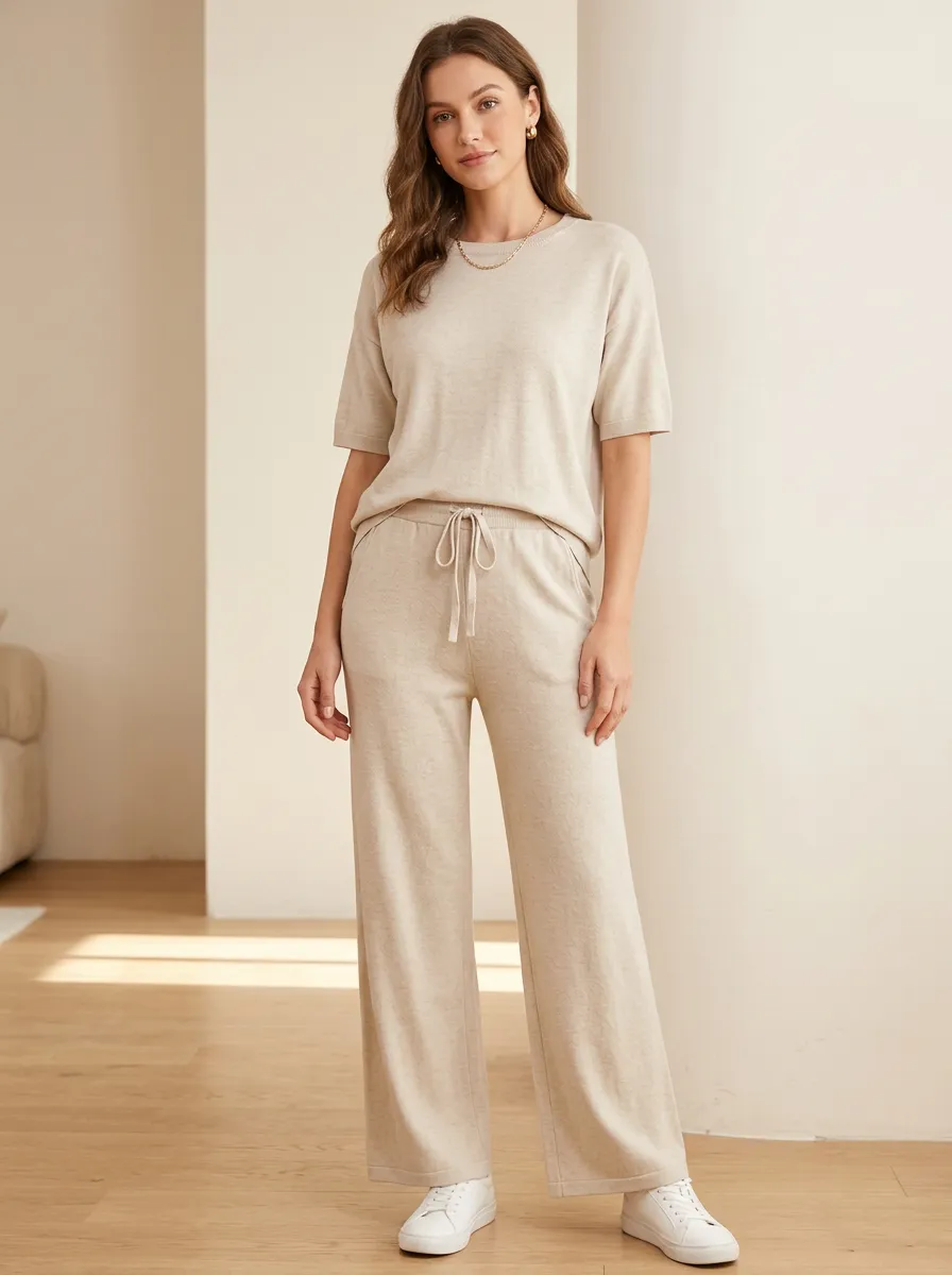 Solid Knit Drawstring Casual Set