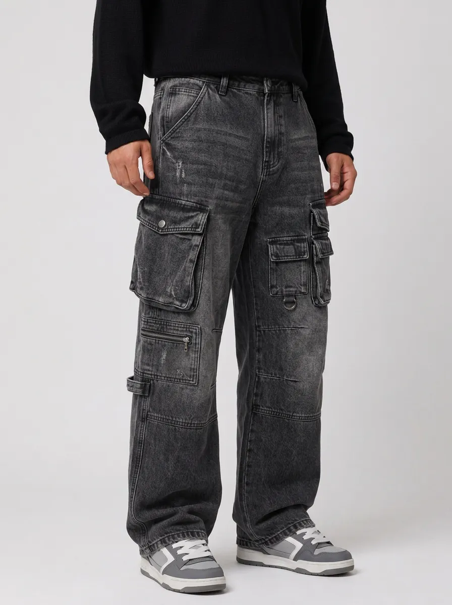 Men's Multi-Pocket Zip Fly Cargo Jeans