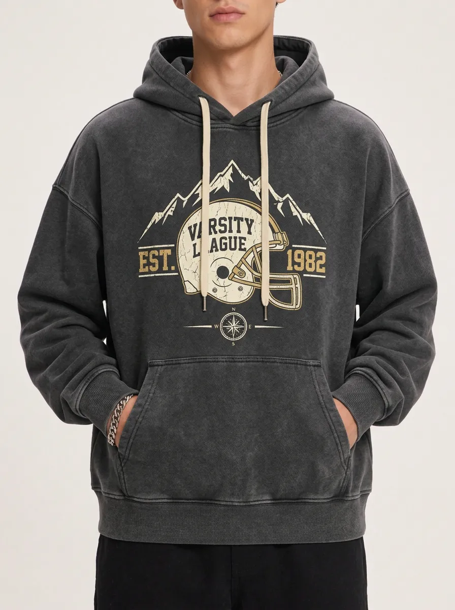 Men's Football Varsity League Mountain Printed Hoodie