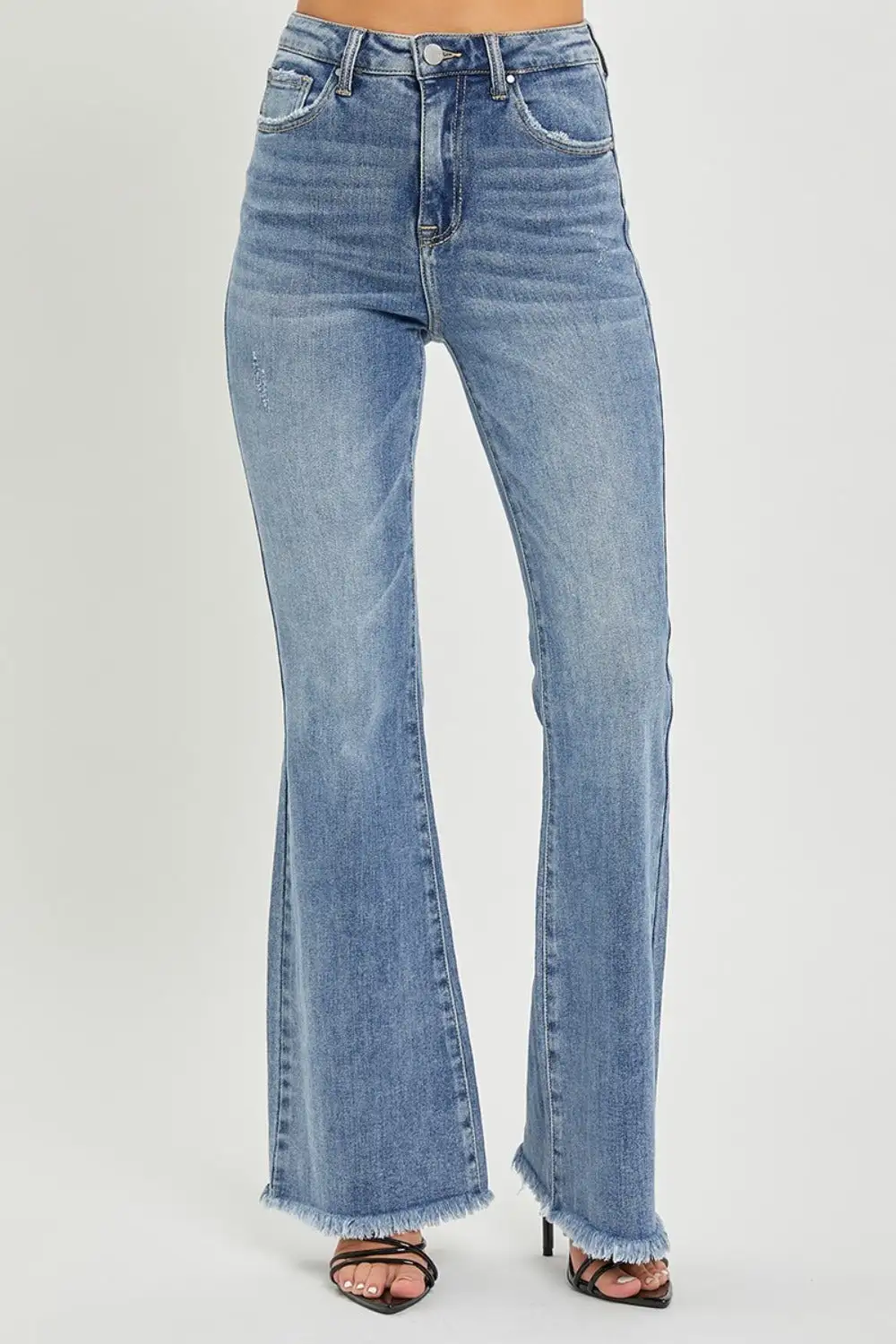 High Waist Raw Hem Flared Denim Jeans