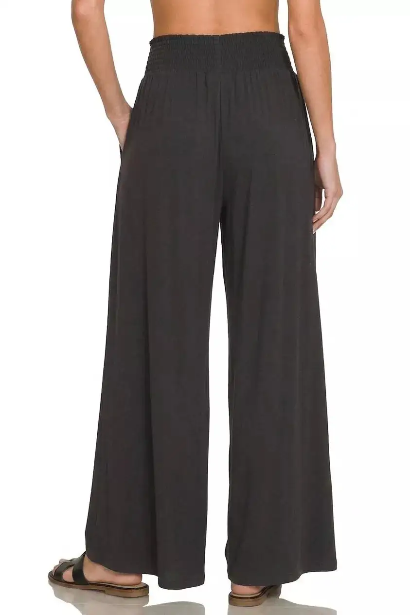 Textured Smocked Waist Wide Leg Palazzo Pants