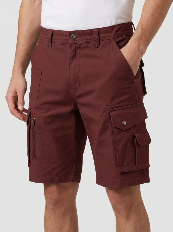 Men's Vertical Zip Pocket Grid Texture Cargo Shorts