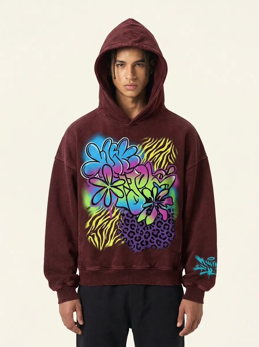 Men's Streetwear Graffiti Flower Animal Print Graphic Hoodie