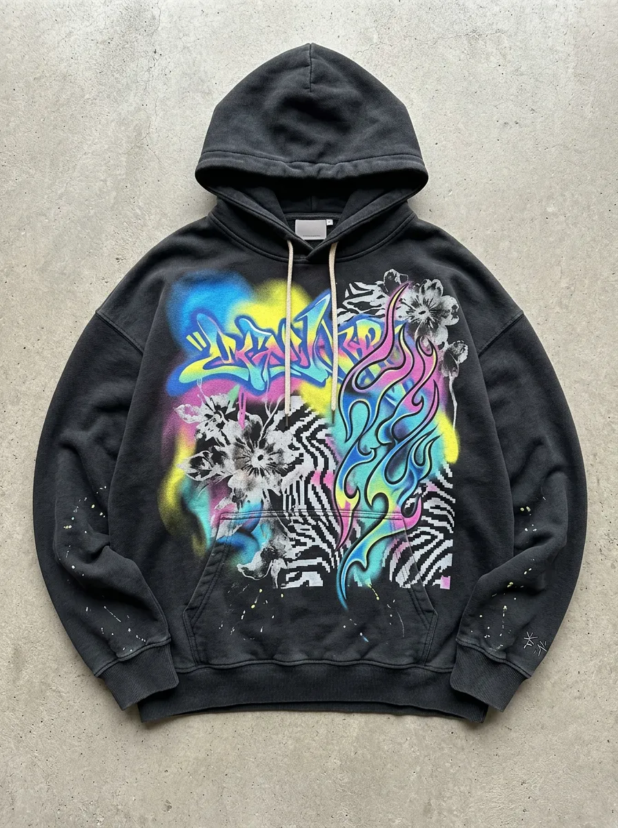 Unisex Streetwear Graffiti Flame Floral Graphic Hoodie