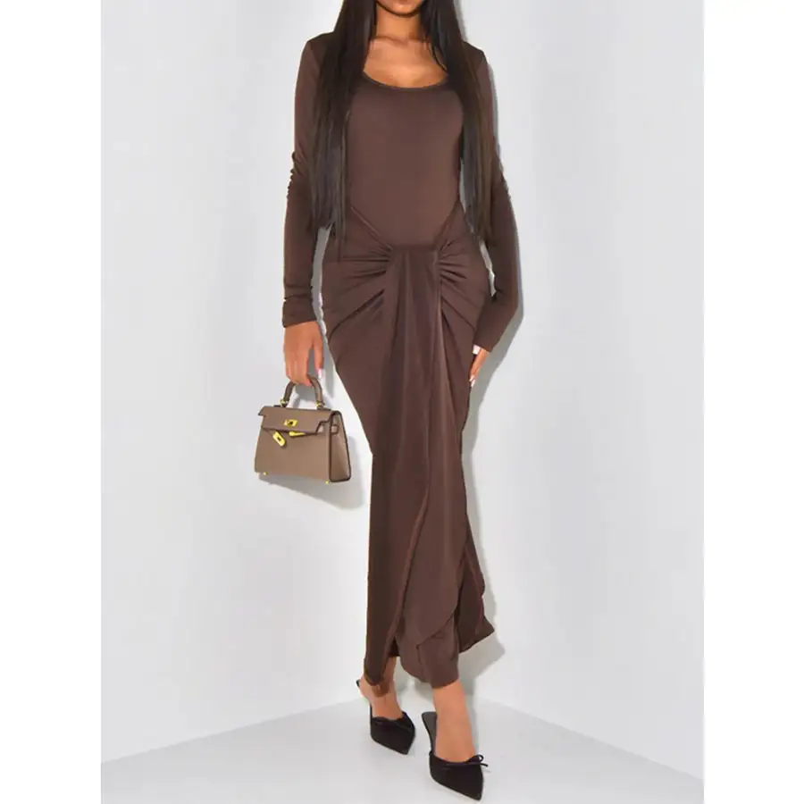 Long Sleeve Tie Front Bodycon Maxi Dress