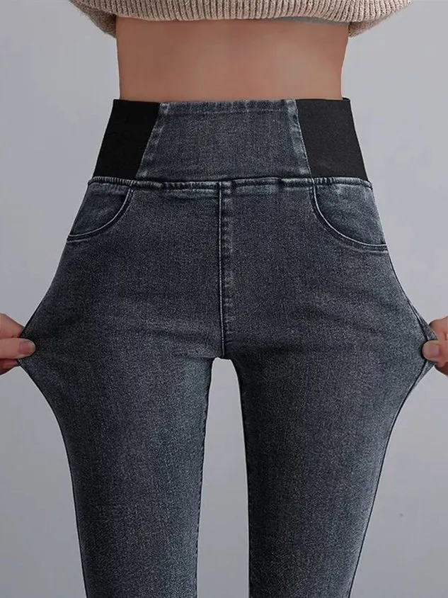 Women's Elasticity Waist Stretchy Loose Plain Denim Jeans