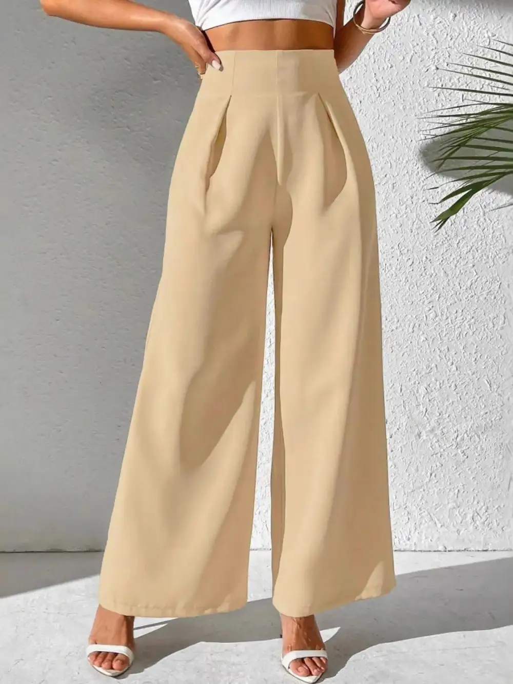 Textured Wide Leg High Waist Pants