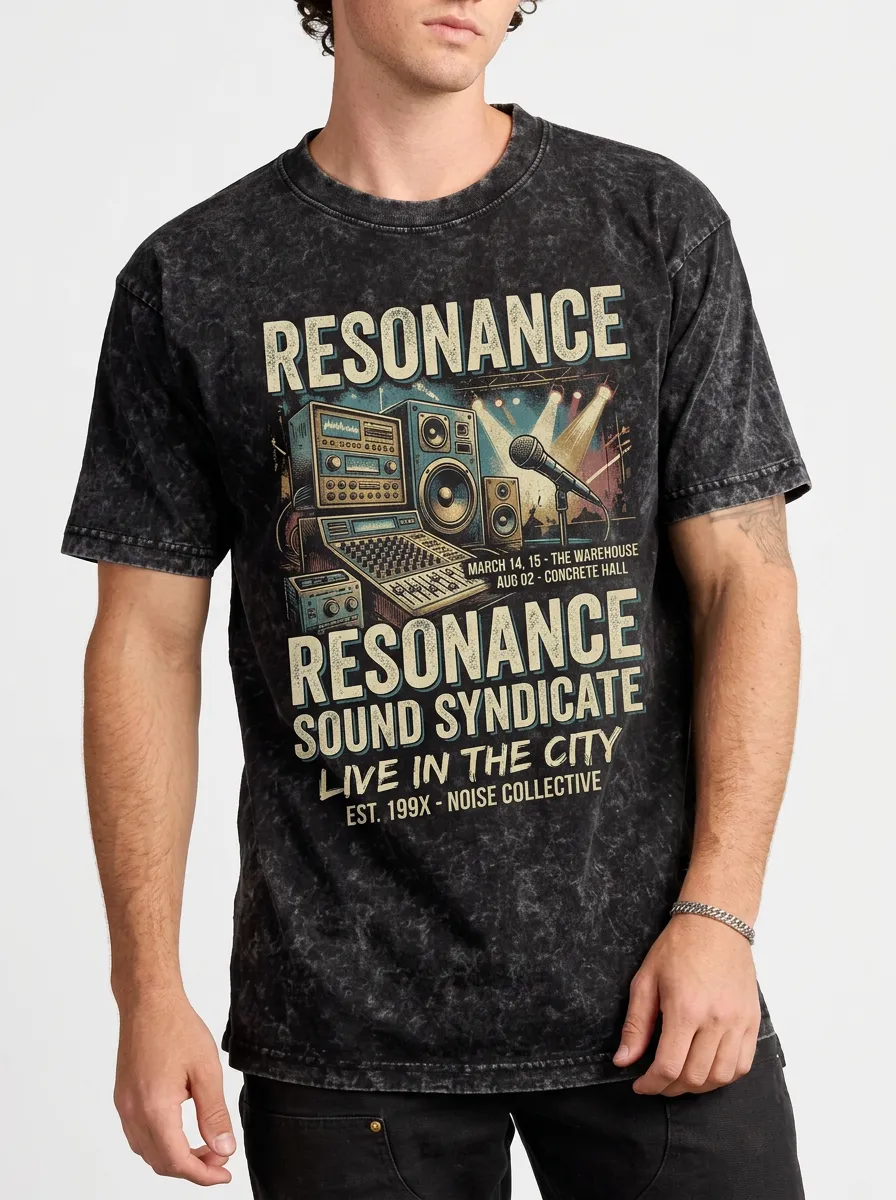 Men's Music Lover Resonance Sound Syndicate Audio Equipment Printed T-shirt