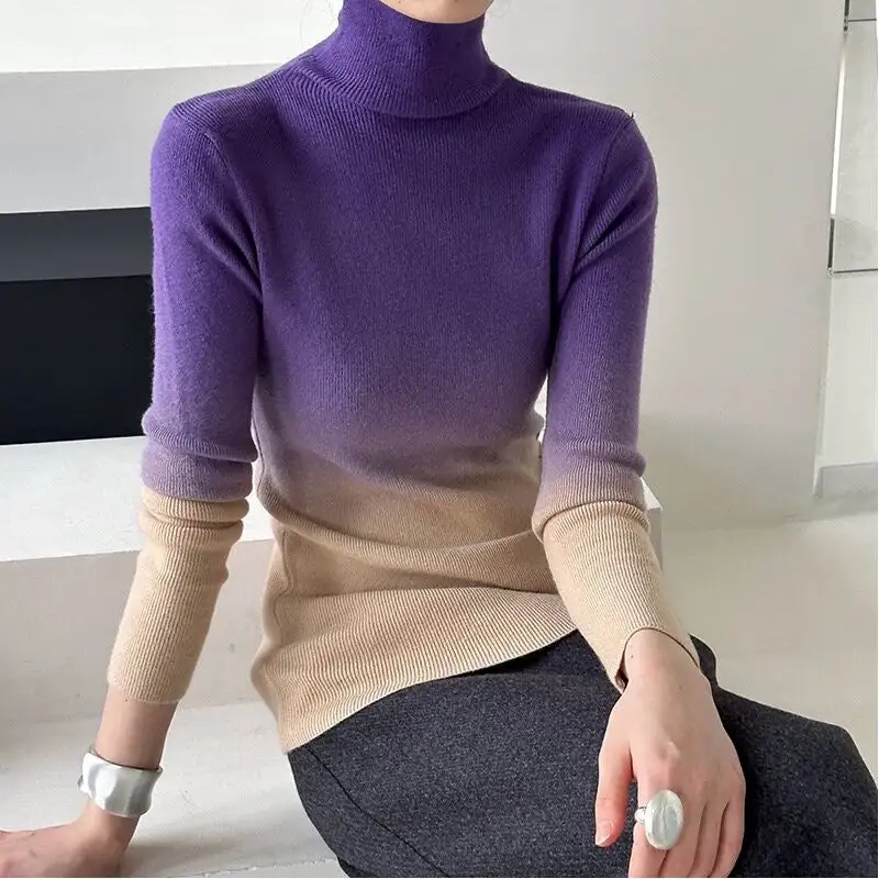 Streamlined Gradient High Neck Knitted Sweater