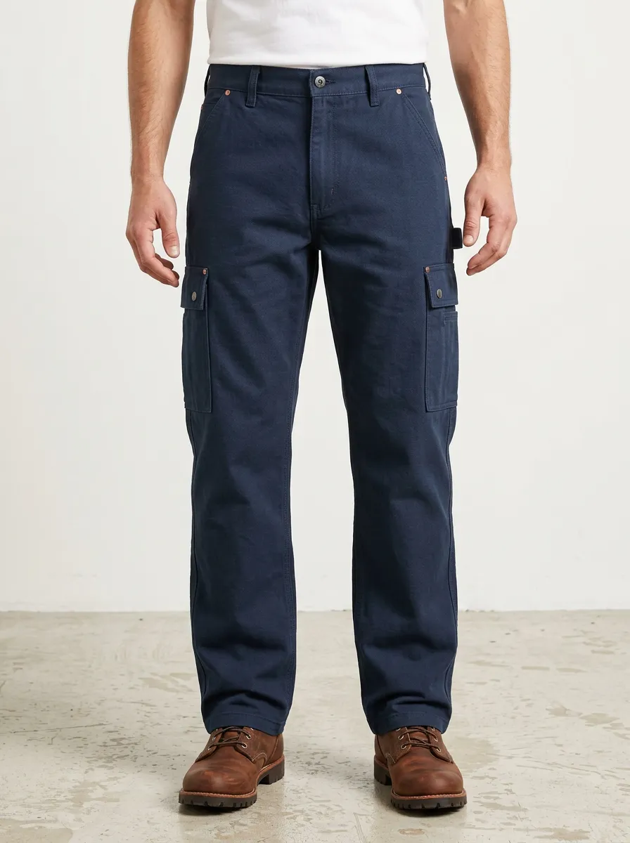 Men's Utility Workwear Navy Blue Multi-Pocket Cargo Pants