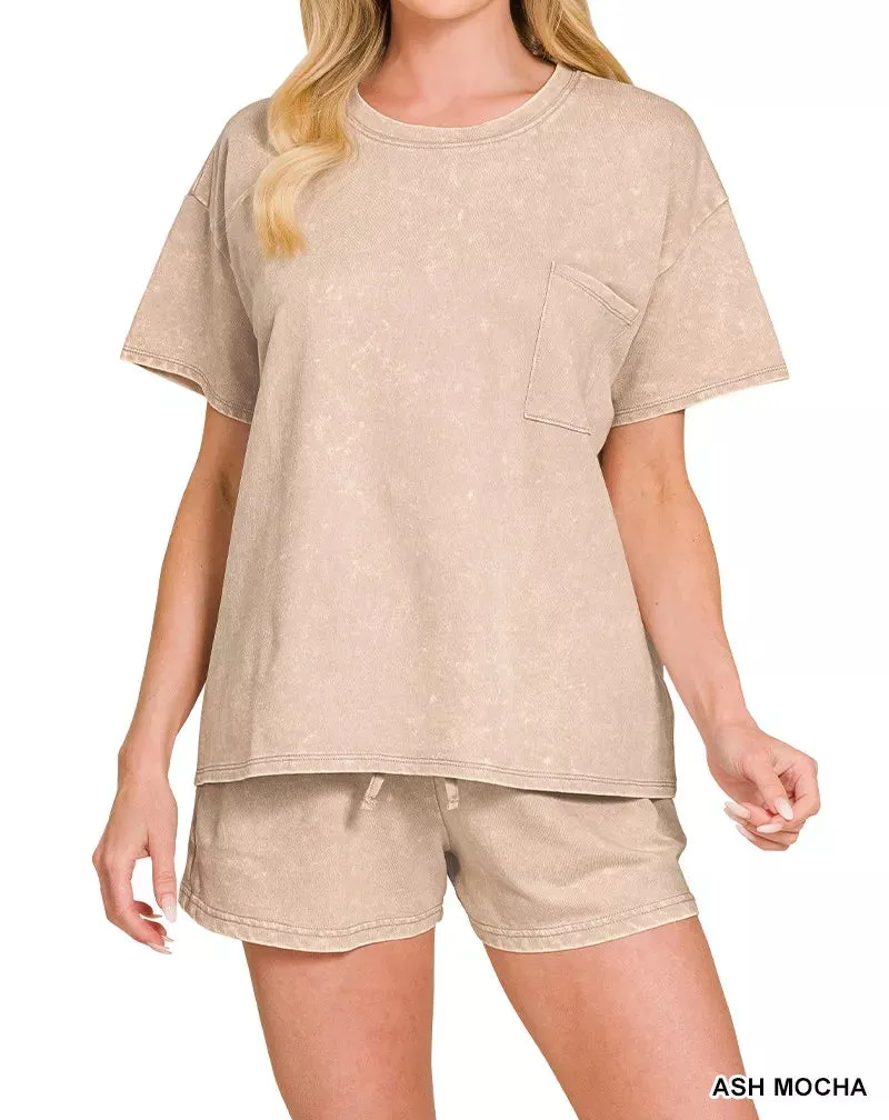 French Terry Acid Washed Relaxed Top & Short Set