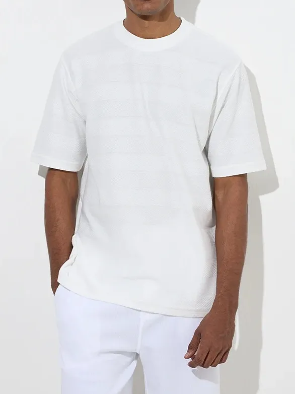 Plain White Loose Cotton-Blend T-Shirt