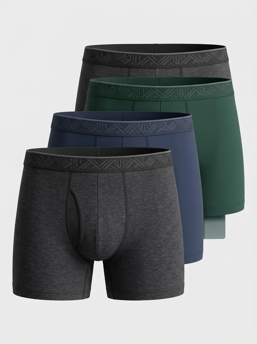 Men's Boxer Briefs Four-Pack with Mesh Breathable-Look Cotton Geometric