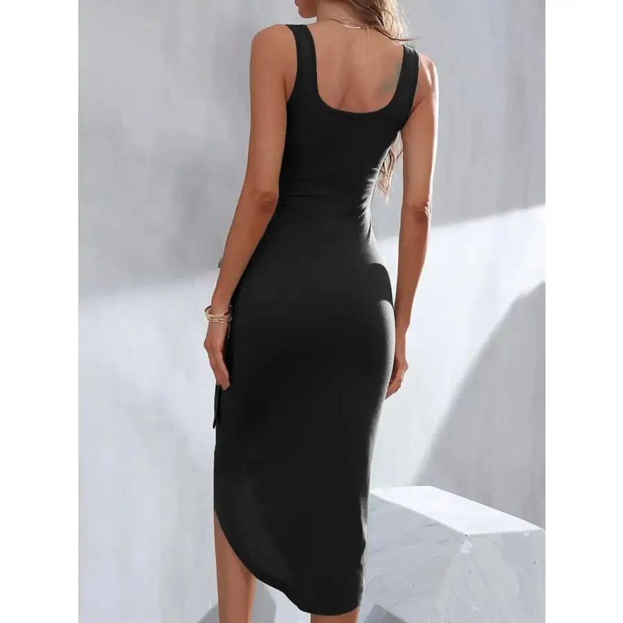 Wrap Tank Midi Dress with Asymmetric Hem
