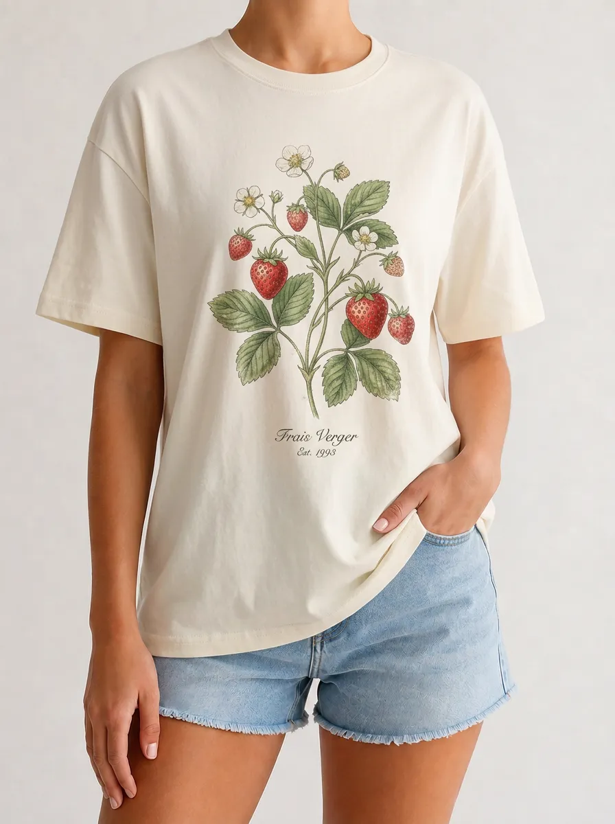 Women's Strawberry Graphic Crewneck T-Shirt Center-Graphic