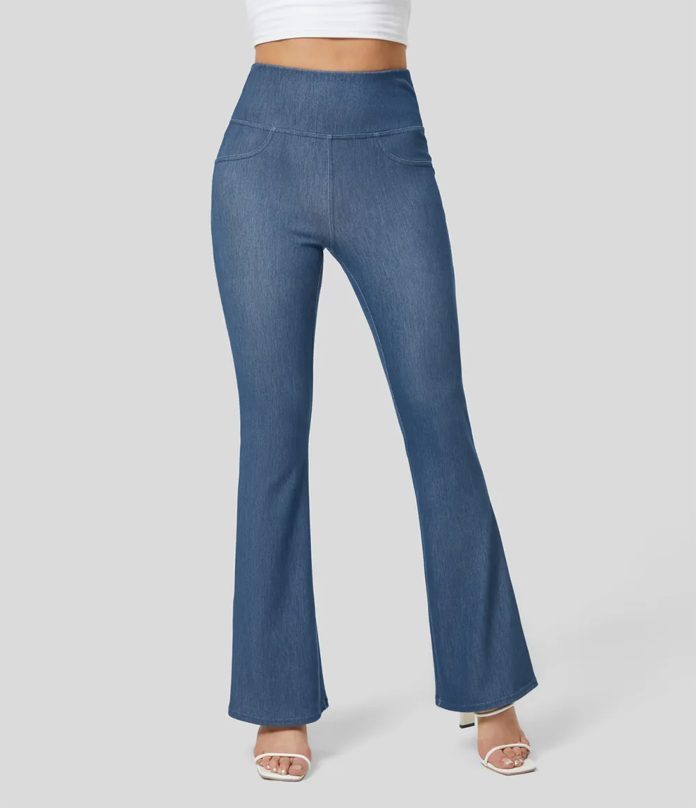 Magic High Waisted Back Pocket Stretchy Knit Denim Casual Flare Leggings