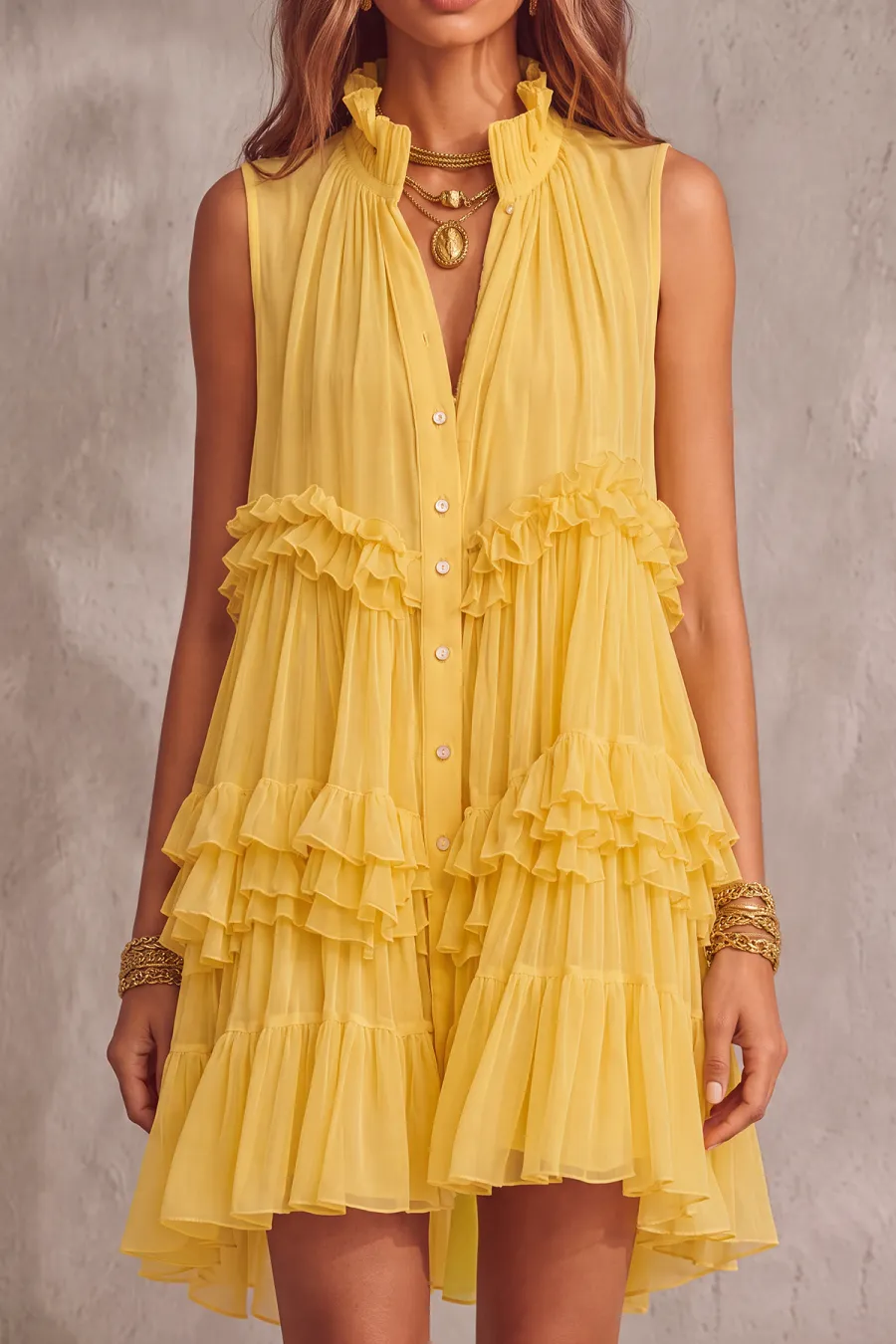 Ruffle Button Front Mini Dress