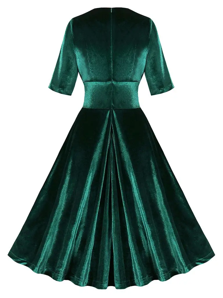 Velvet V Neck Swing Swing Dress