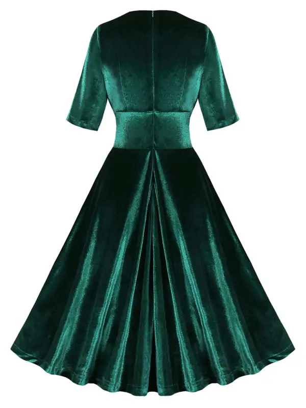 Velvet V Neck Swing Swing Dress