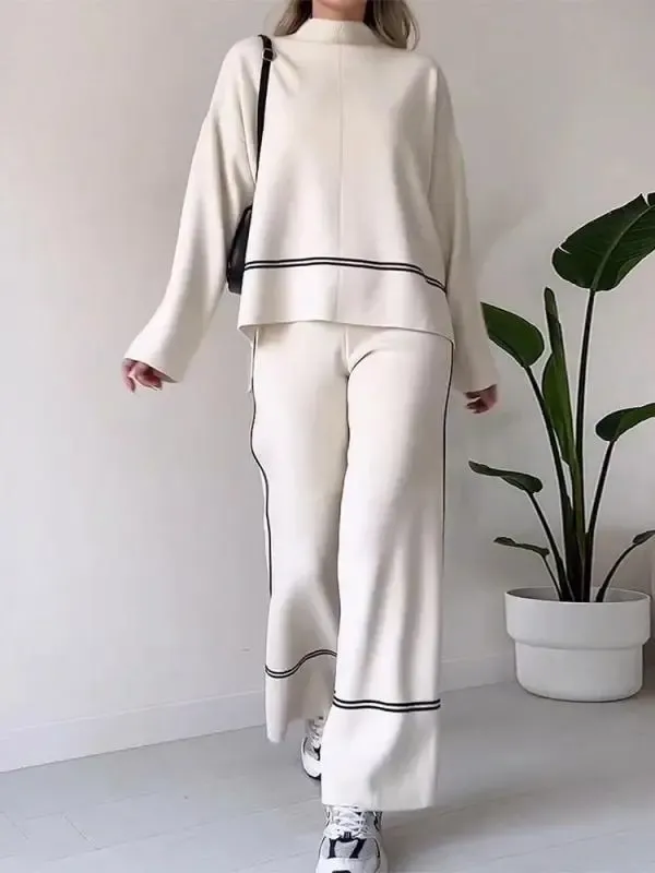 Casual Two-Pieces Outfits Solid Color Casual Top Loose Bootcut Trousers Pants Sets