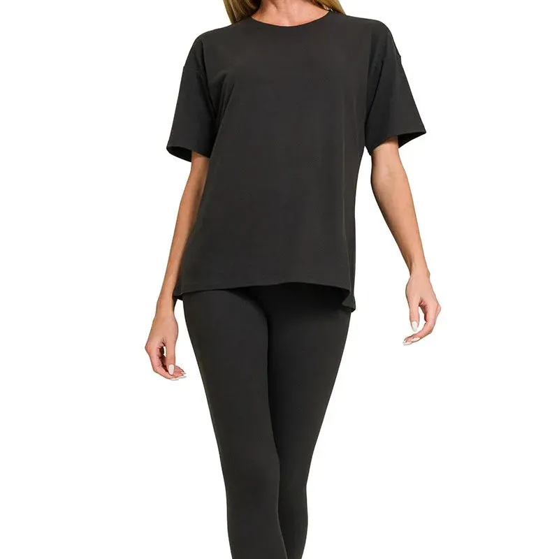 Modern Brushed Dty Microfiber Short Sleeve Top and Pants Loungewear Set