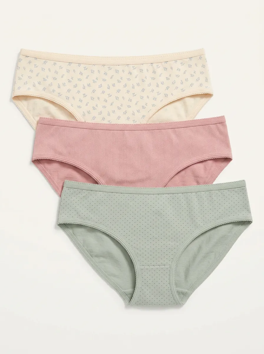 Herringbone Polka-Dot Floral Women's Three-Piece Panty Set