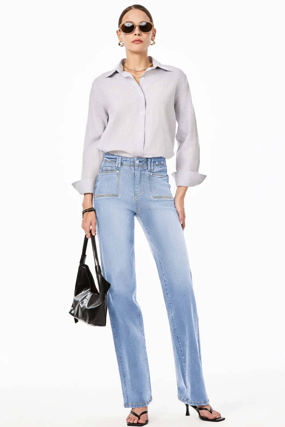 Light Blue Cropped Straight Jeans