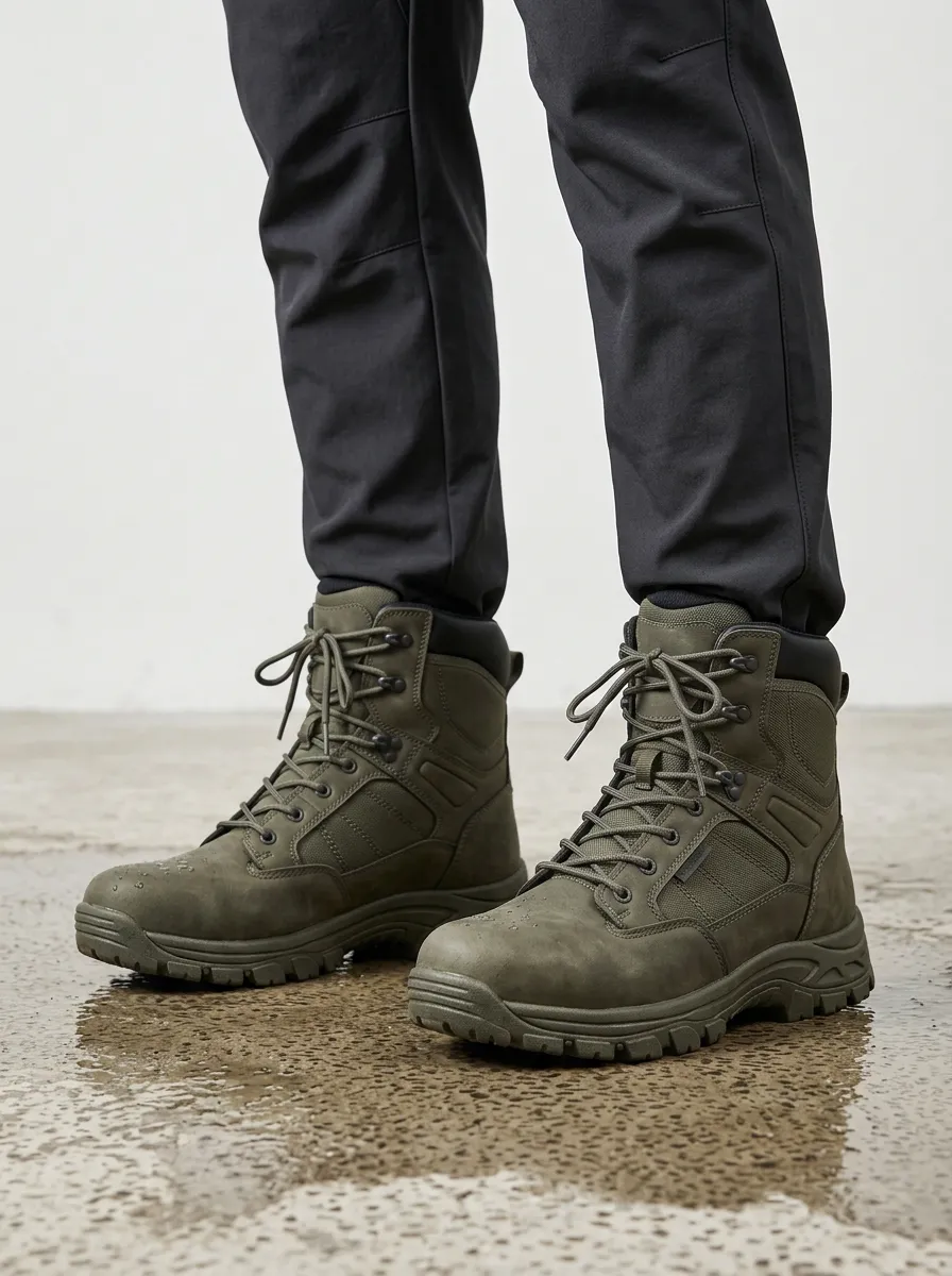 Unisex Olive Green Waterproof Tactical Printed Work Boots