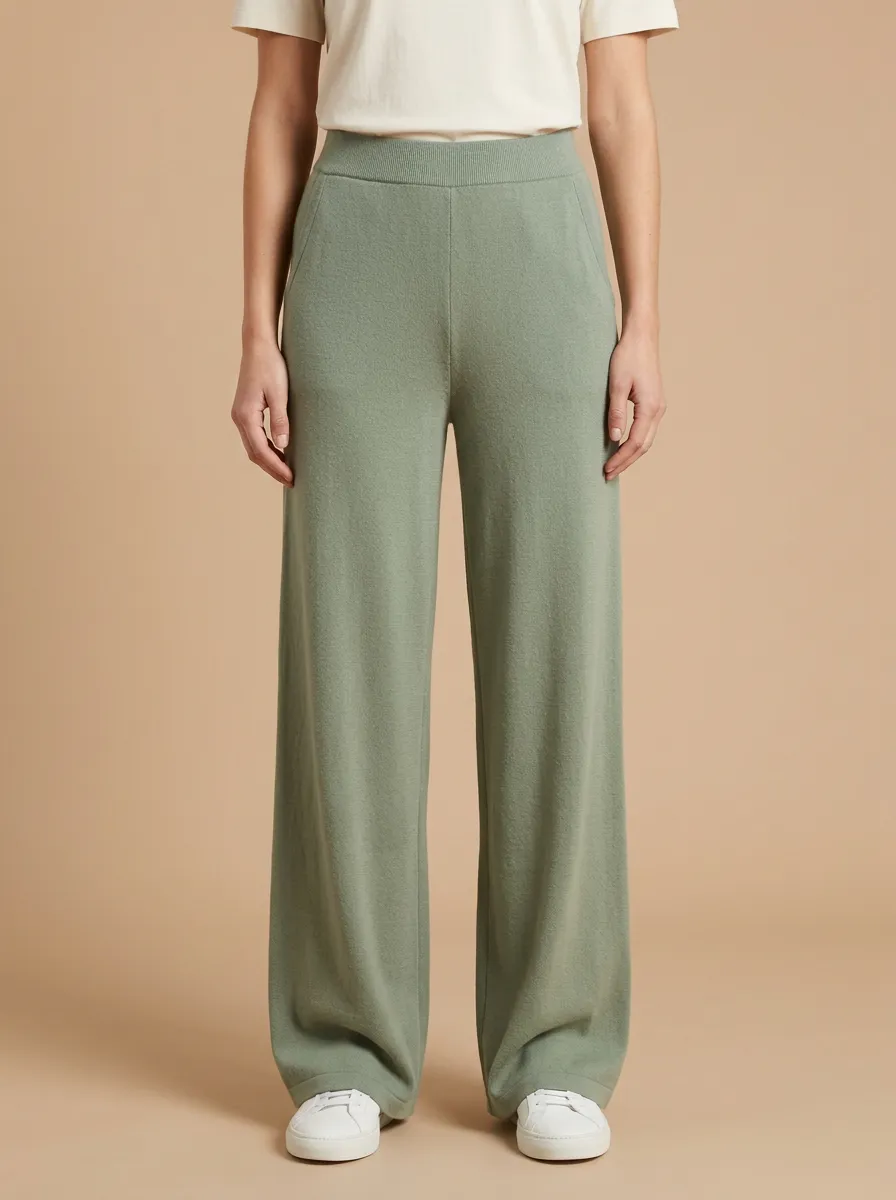 Side Pockets Knitted High Rise Wide Leg Pants