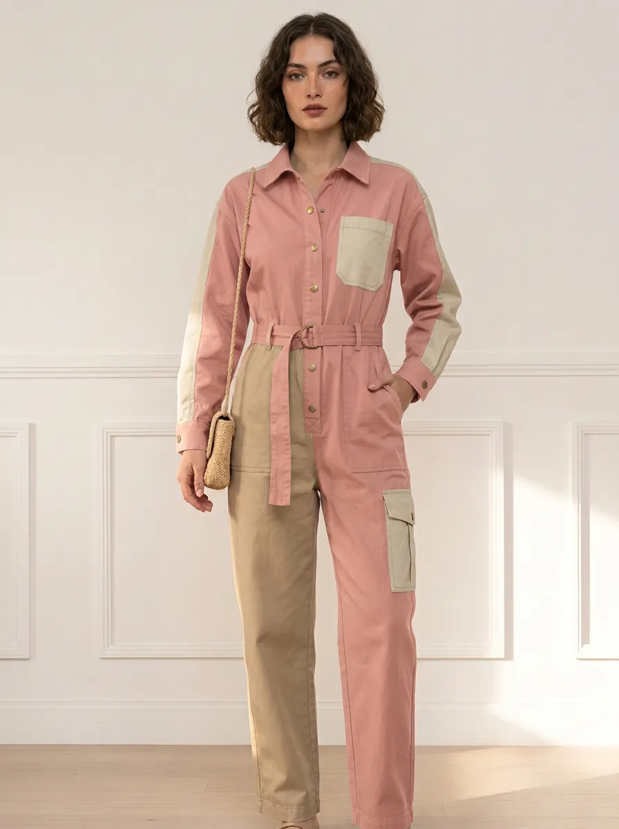 Women's Rowan Utility Patchwork Colorblock Belted Jumpsuit