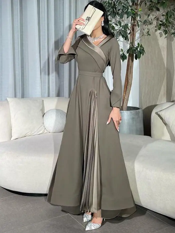 Pleated Wrap Neck Maxi Dress