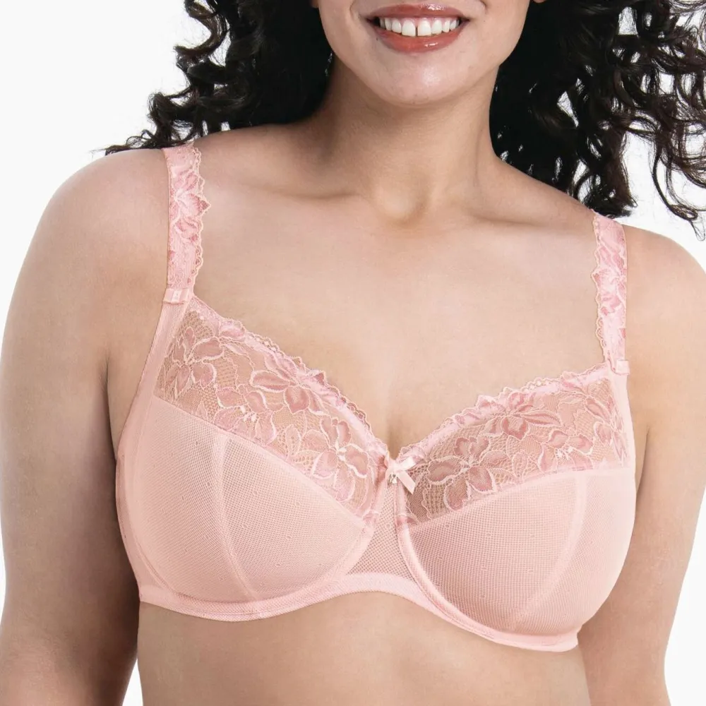 Women's Full Coverage Underwire Side Support Four-Part Cup Stretch Lace Lace Mesh Bra