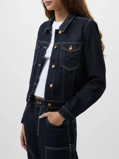 Cotton Contrast Dark Denim Long-Sleeved Jacket